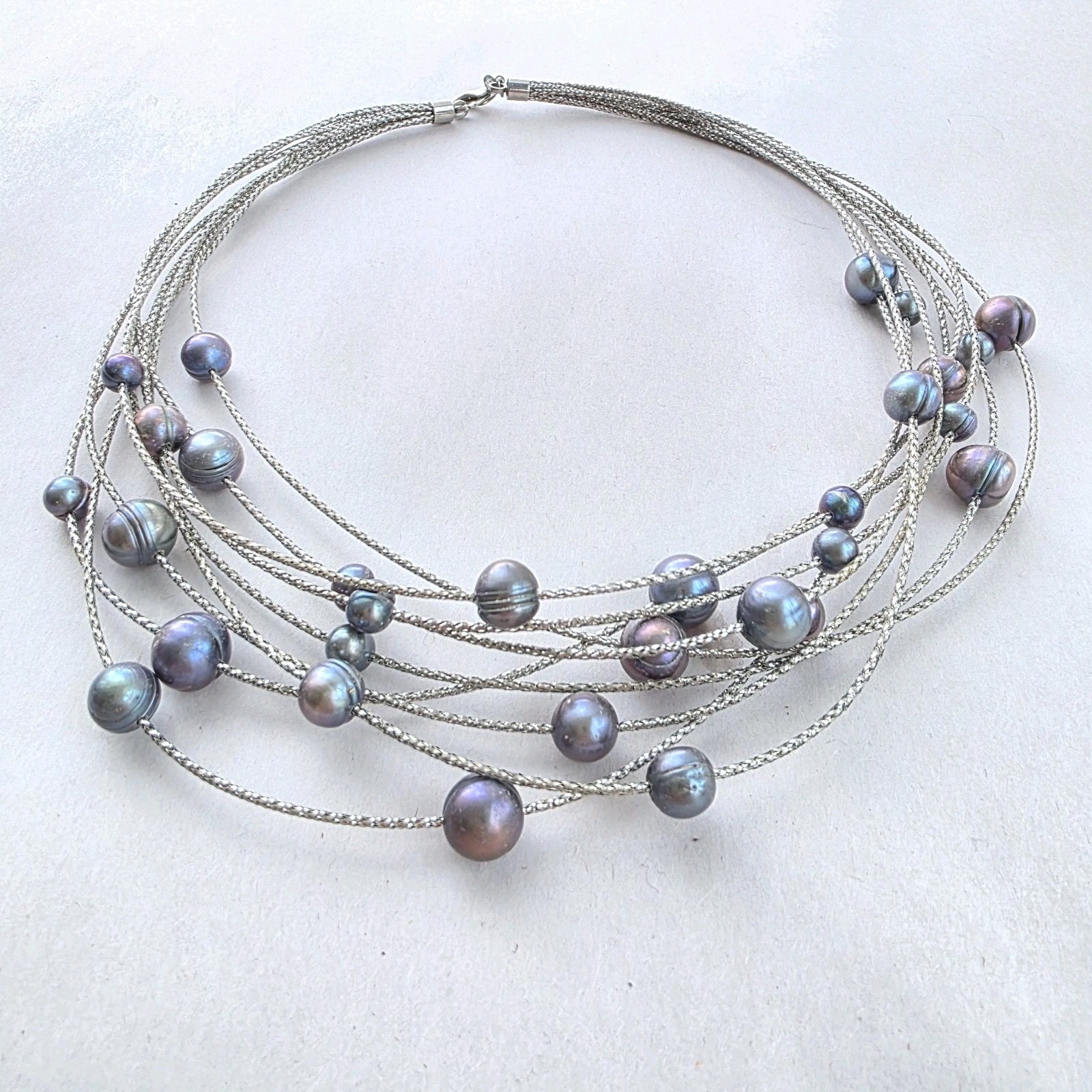 Honora Silver Peacock Gray Freshwater Pearl 16 Choker Necklace Floating 44$